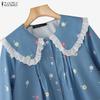 ZANZEA Women Casual Doll Collar Loose Long Sleeve Floral Blouse