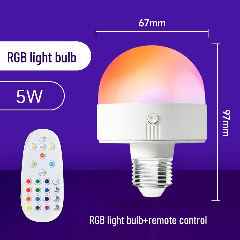 Rechargeable E26 Light Bulb with Remote Control and Three-Color Dimming for Wall and Table Lamps, No Power Source Required.