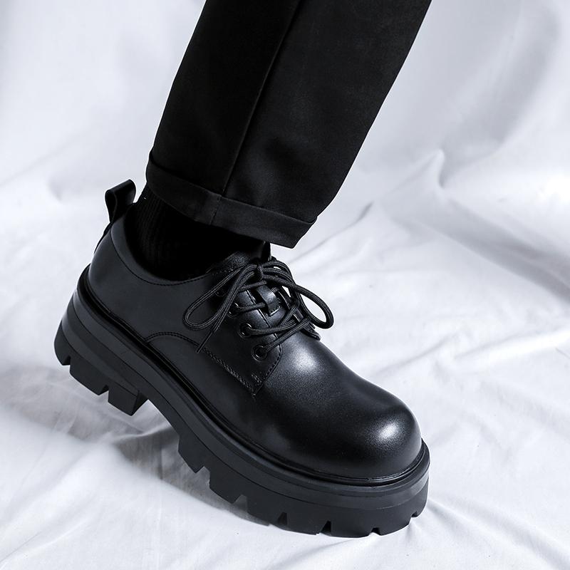 Men's thick soled leather shoes Classic minimalist British style suit Business Leisure Office High quality Derby Black lace up