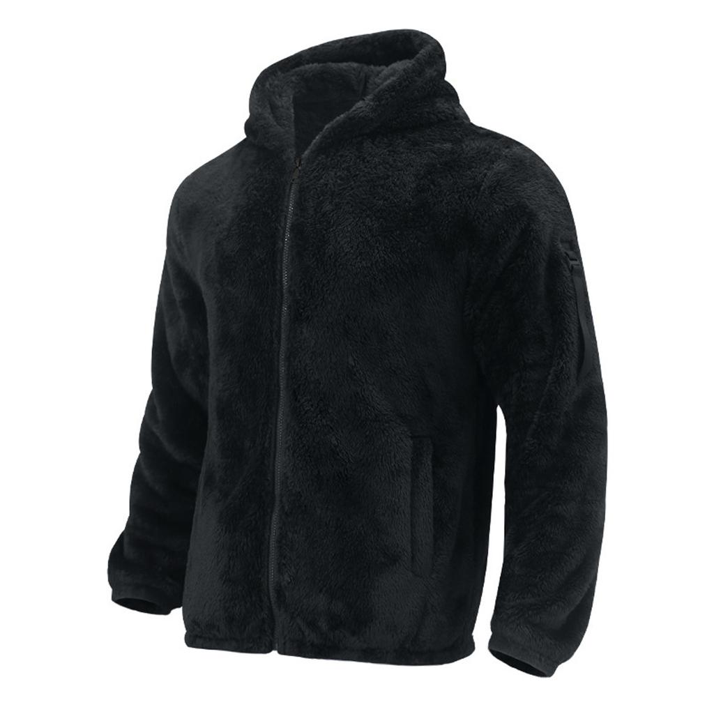 Men's Solid Color Casual Long-sleeved Double-sided Fleece Loose Hooded Zipper Hoodie Jacket