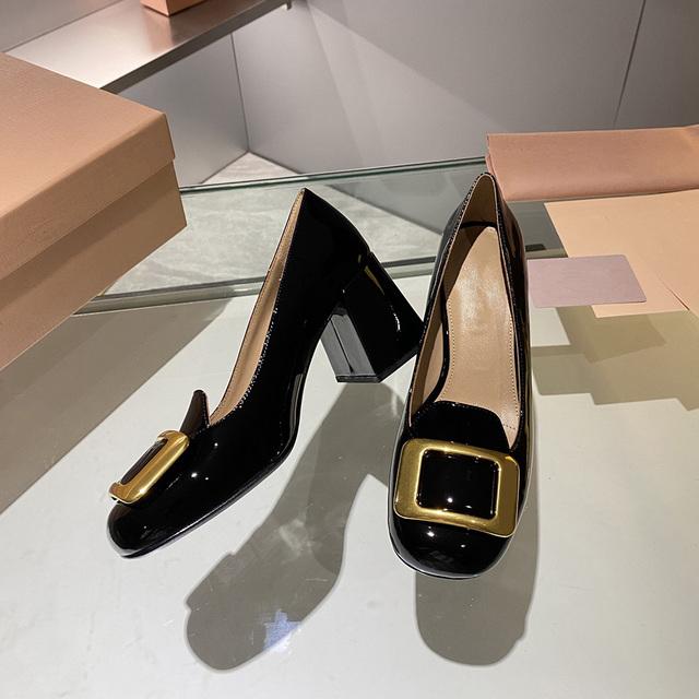 

Туфли Мэри Джейн на толстом каблуке с квадратной пряжкой, винтажные туфли Lefu из лаковой кожи на высоком каблуке с квадратной головкой и неглубоким горлышком 34