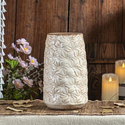 Vaso Ceramica Vintage Fatto a Mano Rilievo Desktop Grande Capacità Soggiorno Fioriera Decorazioni Creative Alto Senso 1pz