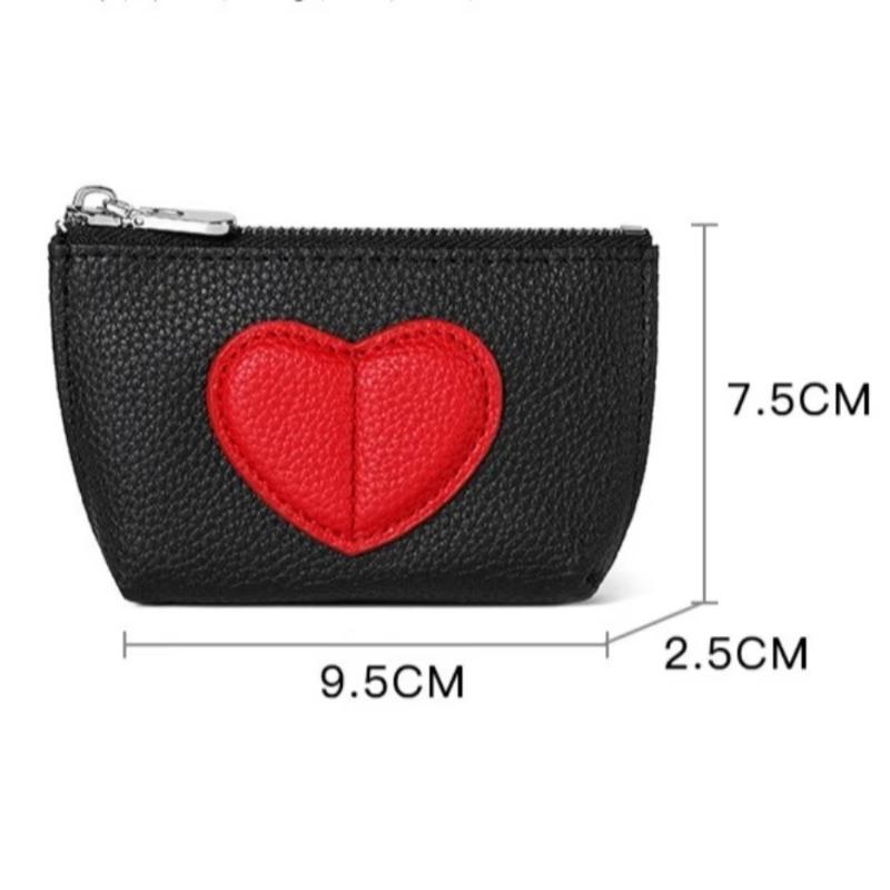Color-Blocked Heart-Shaped Keychain Wallet Pu Mini Coin Purse For Women