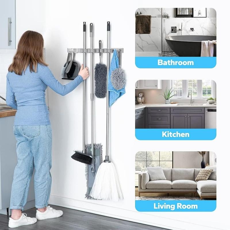 Mehrzweckhaken Mopphalter Wandmontiert Mopp Aufbewahrungsbox Besenhalter Haken Badezimmer Wasserdicht Wand Aluminiumlegierung Bohrhaken