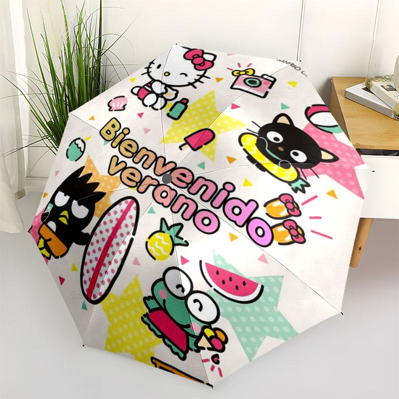 Portable travel umbrella with cute Sanrio character designs, UV-protective folding umbrella. (as the picture,iron&8K)