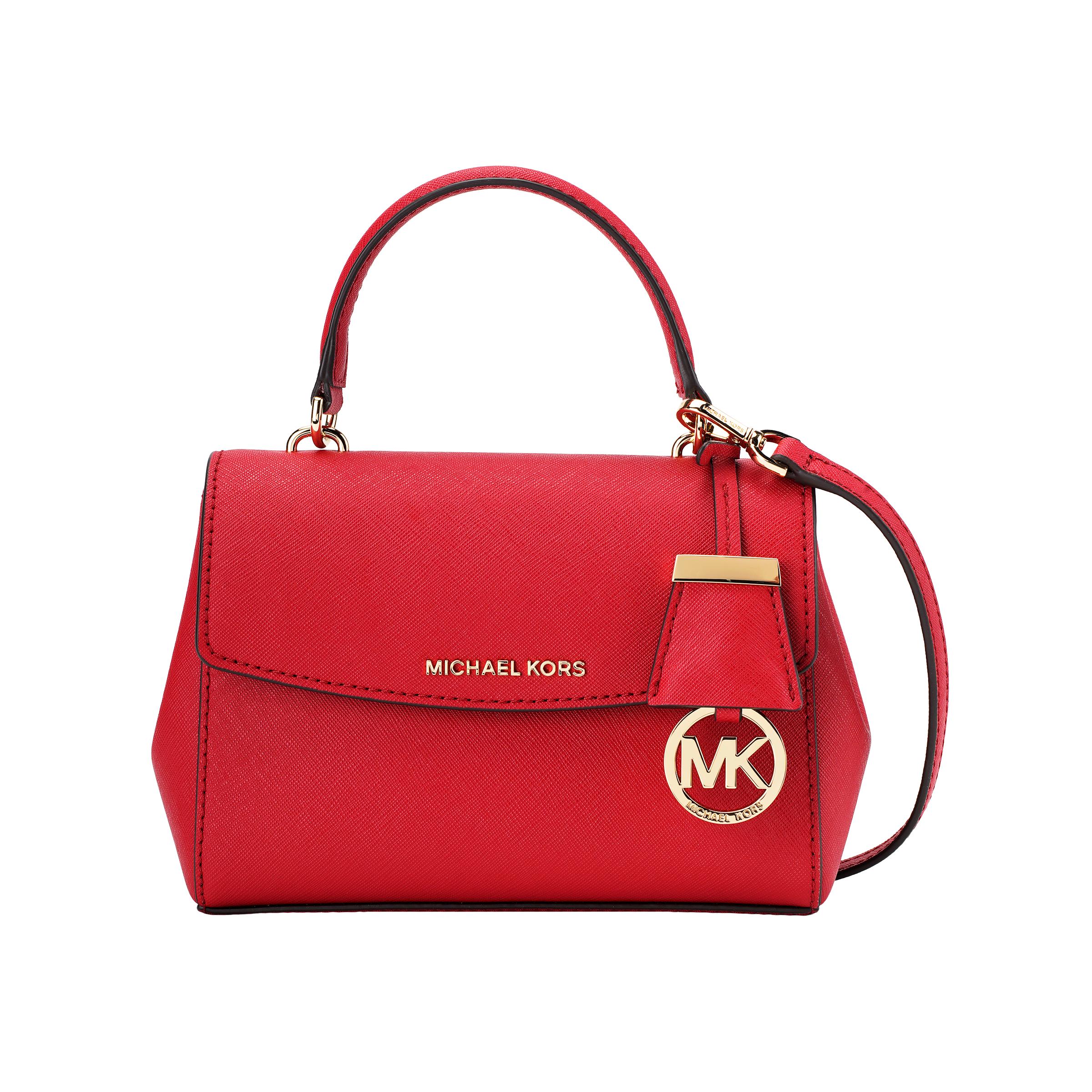 

Michael Kors MK Ava Solid Color Vintage Flap Logo Pendant Leather Mini Shoulder Crossbody Handbag Women handbags Red 32F5GAVC1L-BRIGHT-RED Basic Set (Bag+Dust Bag)