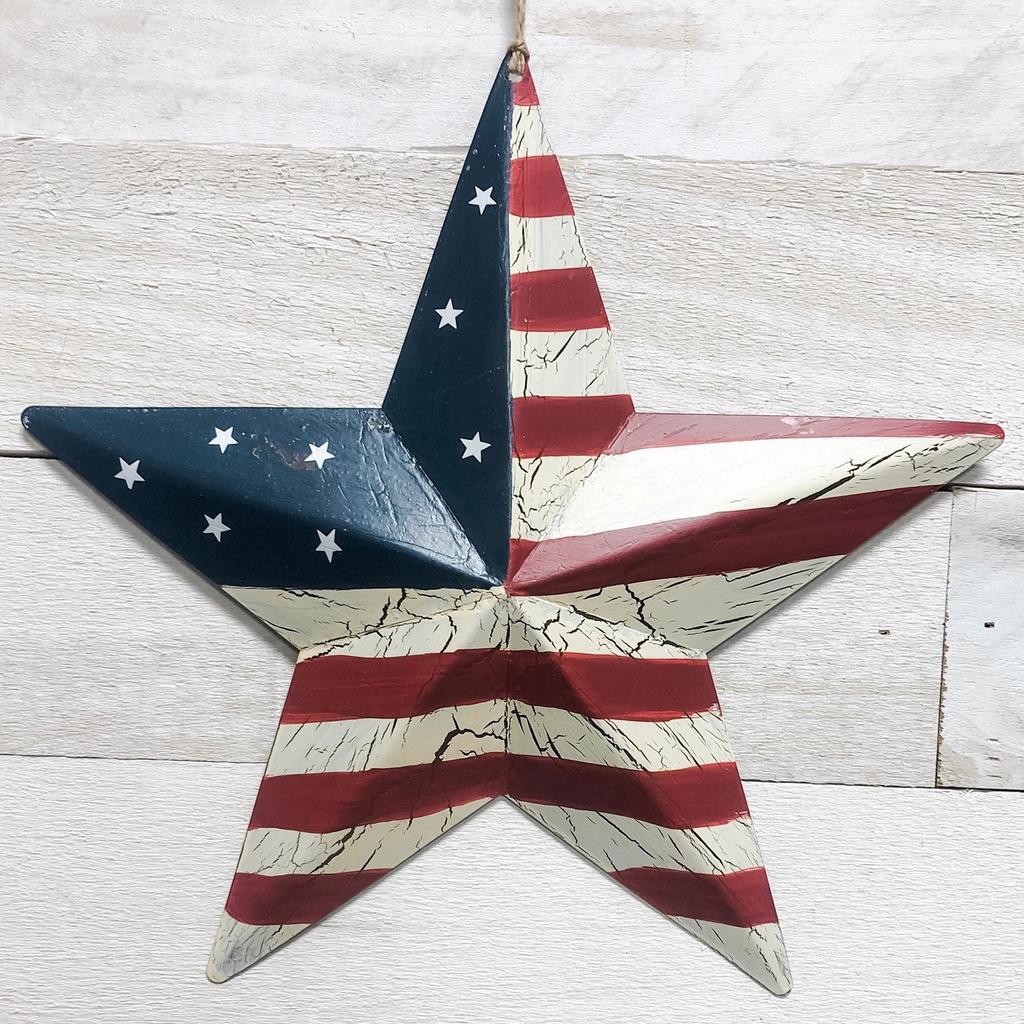 4th of July Wooden Wall Mount Door Sign - Patriotic Star Flag Decor with Independence Day Theme - Ideal for Memorial Day and Sum