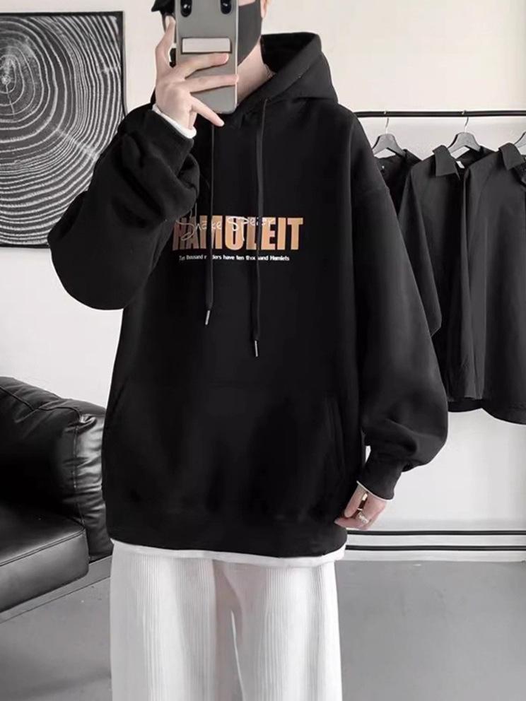 Herren Trendy Locker Geschnittener Hoodie – Frühling/Herbst Hong Kong Stil Pullover mit Samtfutter