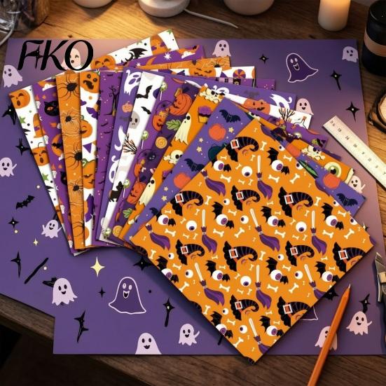 Paper Crafting Halloween Supplies 12 Sheets Scrapbook Set, 6x6in Double-Sided Craft Paper, Pumpkin Fun Set Ghost Bat Pattern Decorative for