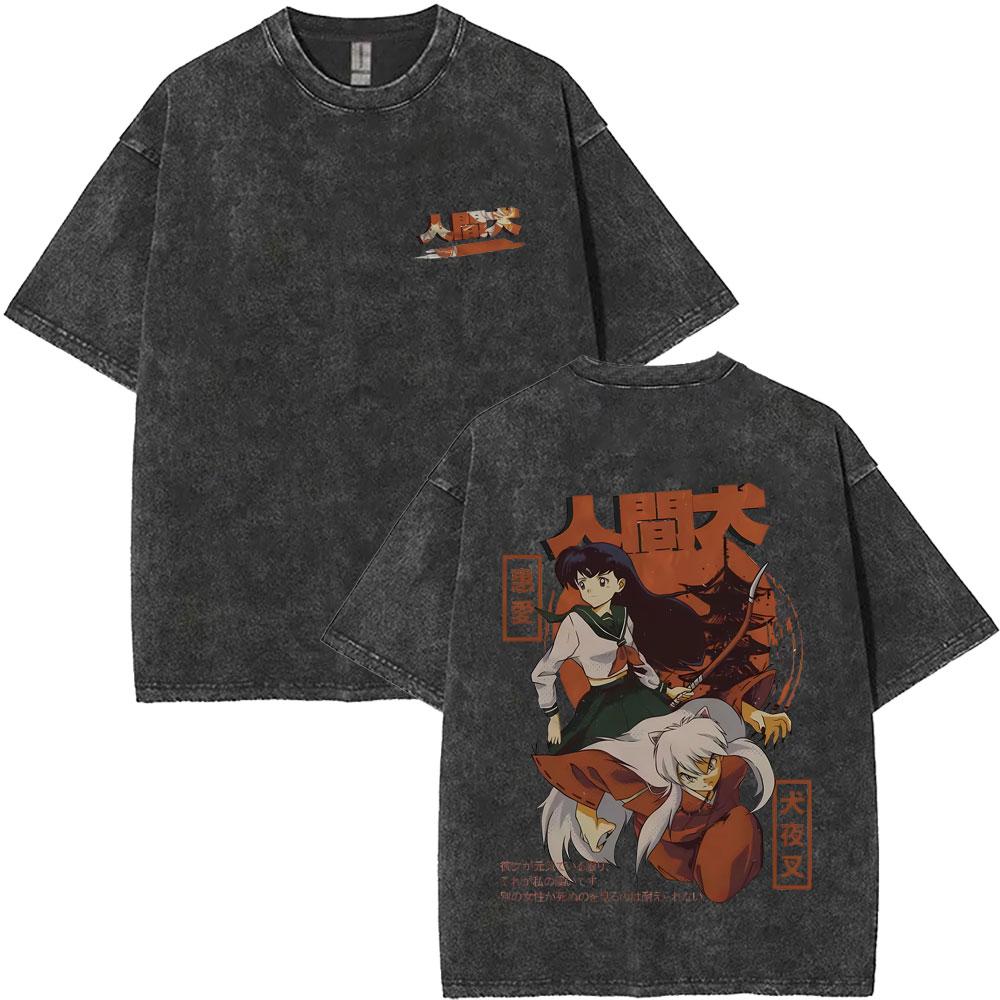 

Washed Vintage Anime Inuyasha Kagome Graphic Tshirt Men Women Clothing Casual Oversized T Shirts Mens Retro Cartoon Tshirts S