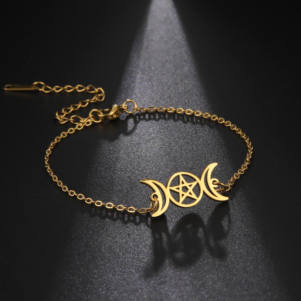 Náramek Tři měsíční bohyně pro ženy Muže Nastavitelná šňůrka Hekaté Spirální amulet Pohanská šperky Čarodějnice Luna Pentagram Přívěsek