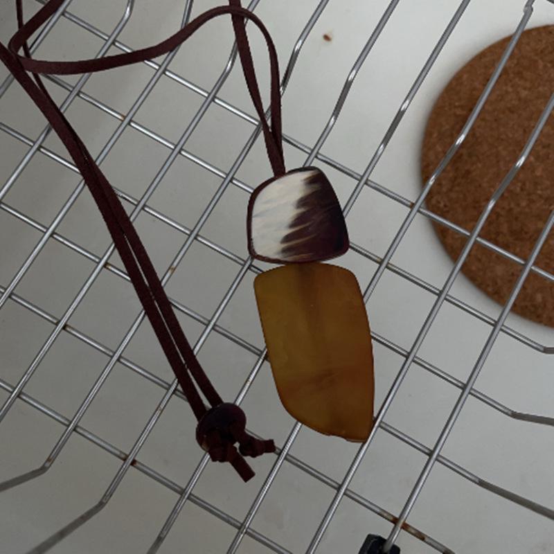 Maillard Croissant Irregular Square Pendant Bohemian Sweater Chain Necklace for Women