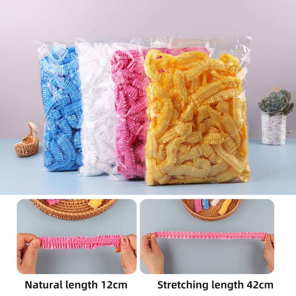 Thick Durable Shower Cap Elastic Band Shower Cap 100pcs Disposable Shower Cap with Ear Protection for Bath Waterproof