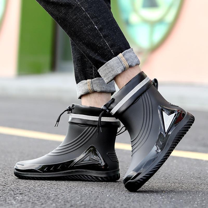 Men's rain shoes high-end fashion trend short rain shoes non-slip water boots fleece water shoes waterproof work overshoes