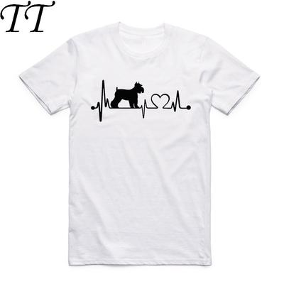 Asian Size Men And Women Printing Animal Lover I Love My Dog Schnauzer Heartbeat T-shirt O-Neck Short Sleeves T-shirt HCP4175