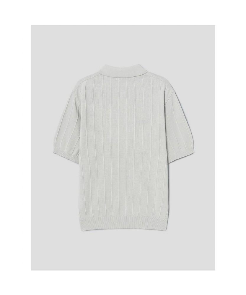 8SECONDS Texture-Modified Cool Touch Collar Neck Short Sleeve Knit Light Gray