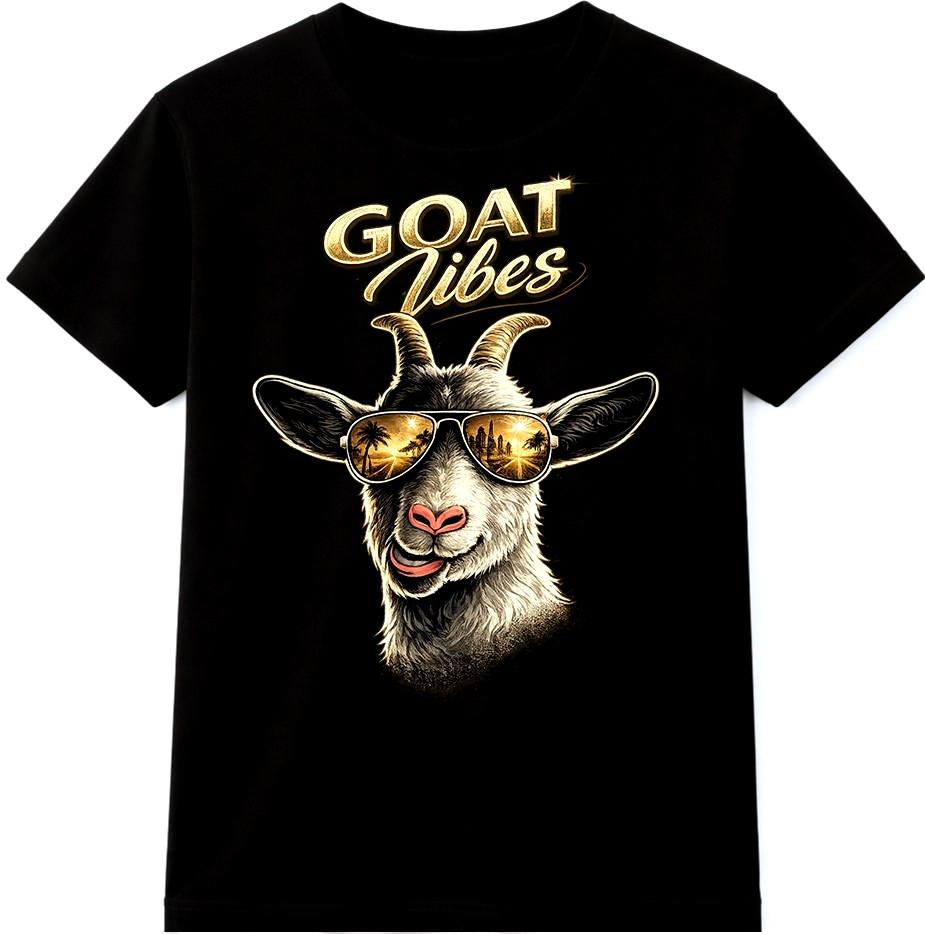 Goat Vibes T Shirt Funny Goat Sunglasses City Skyline Graphic Tee Casual Top S разноцветный