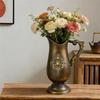 Antique Metal Flower Arrangement Vases Bronze Urn Planter Home Decors With Classical Embossed Pattern Outdoor Indoor Use