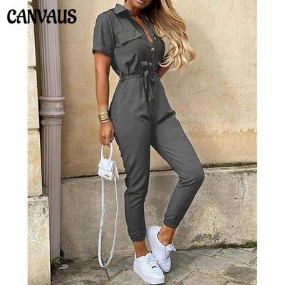 Pantaloni da donna estivi Tuta cargo con cintura stampata con bottoni risvolto casual