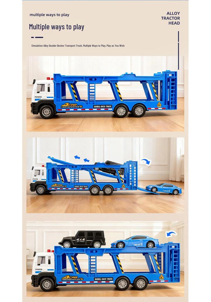 Alloy Double-Layer Transport Flatbed Toy Truck for Boys, Inertial Model for Ages 3-6