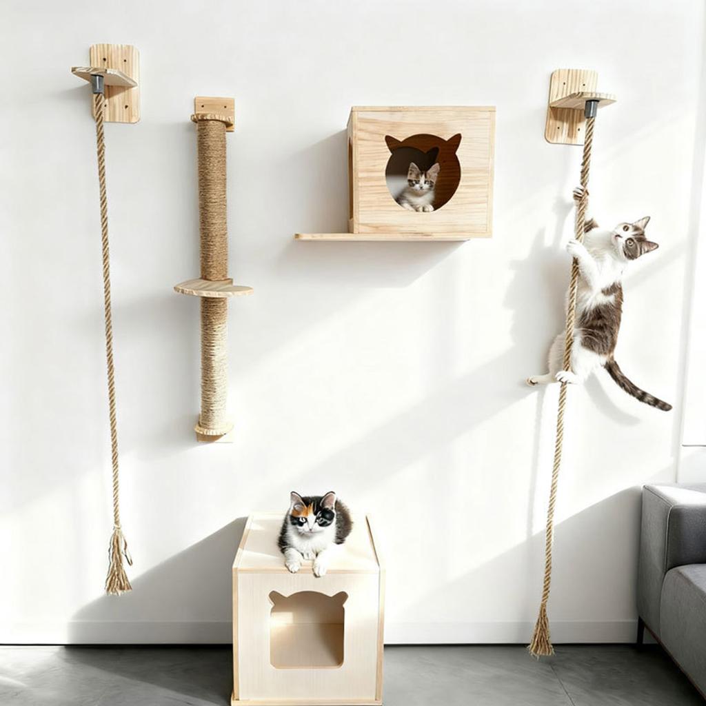 Kitten Sisal Rope Scratching Post With Shelf for Kitten Wall Mount Climbing Protect Your Furniture