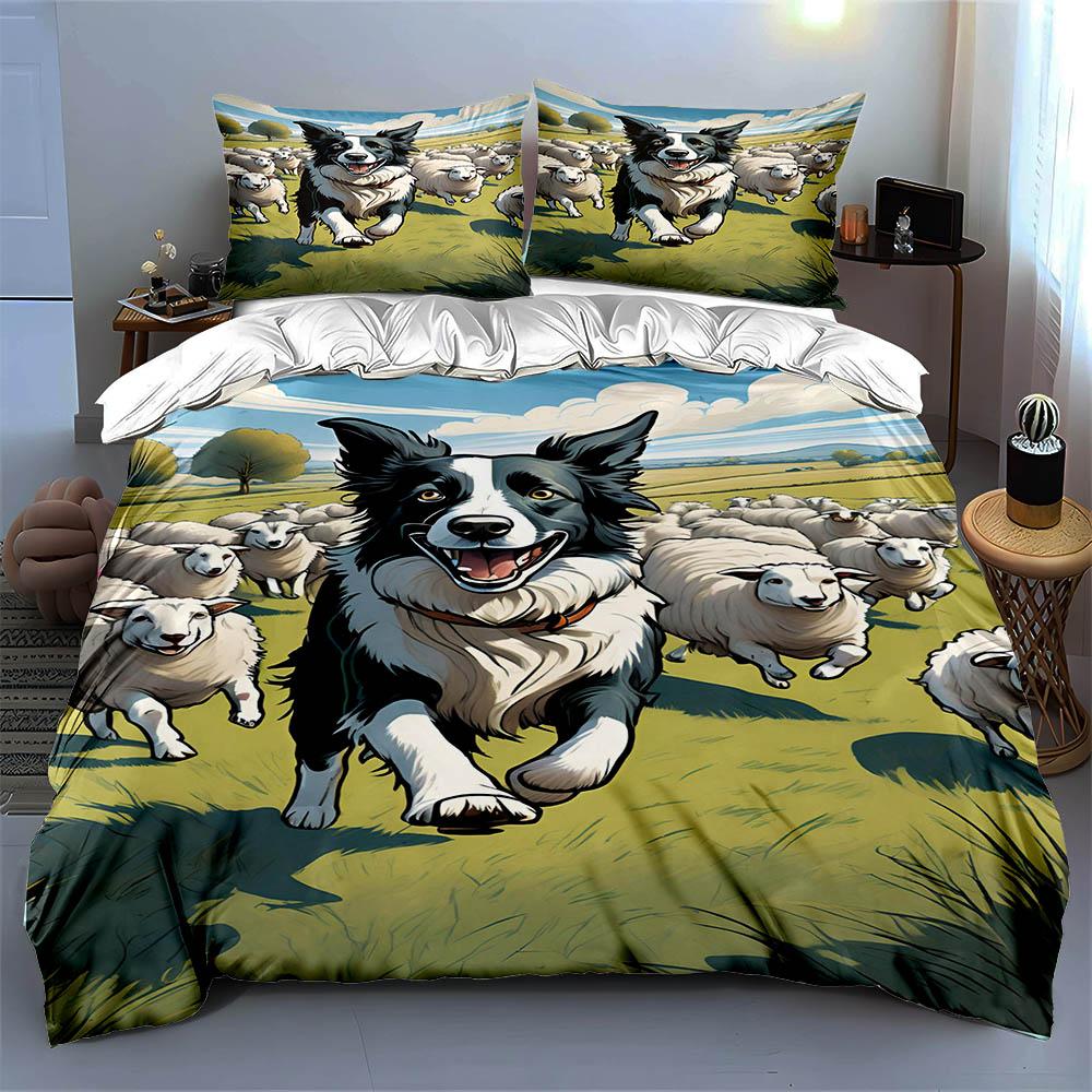 Border Collie Herding Sheep. Bedding Sets Duvet Cover Sets Duvet Covers Pillowcases(1 * Duvet Cover 2 * Pillowcases, Without Duvet Insert)