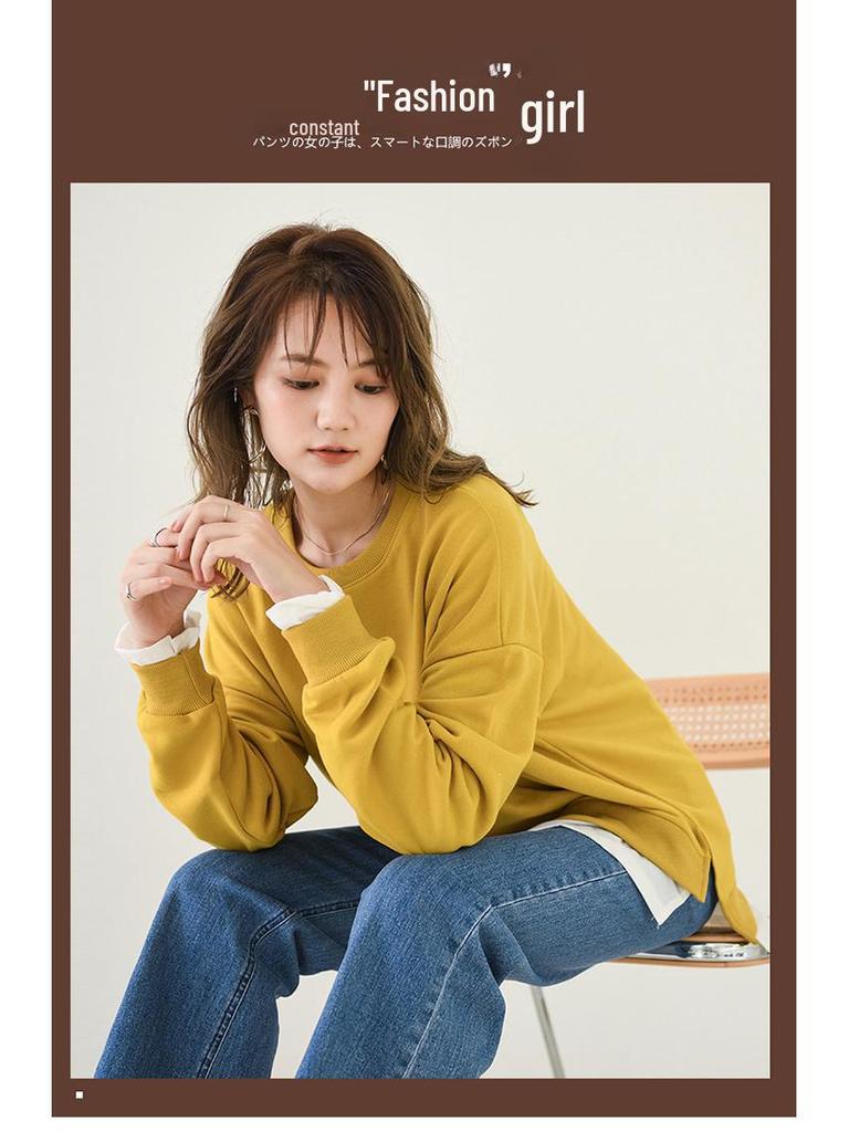 Dámské 2021 Jaro/Podzim Froté Dvoudílný Styl Středně Dlouhé Volné Ležérní Trendy Mikiny Pulovry, K dispozici Plus Size.