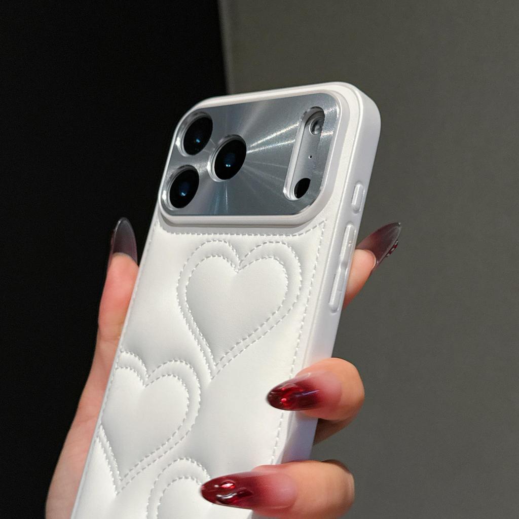 Love Heart French Style iPhone 17 Pro Max Full Coverage Protective Case with Anti-Fall Lens