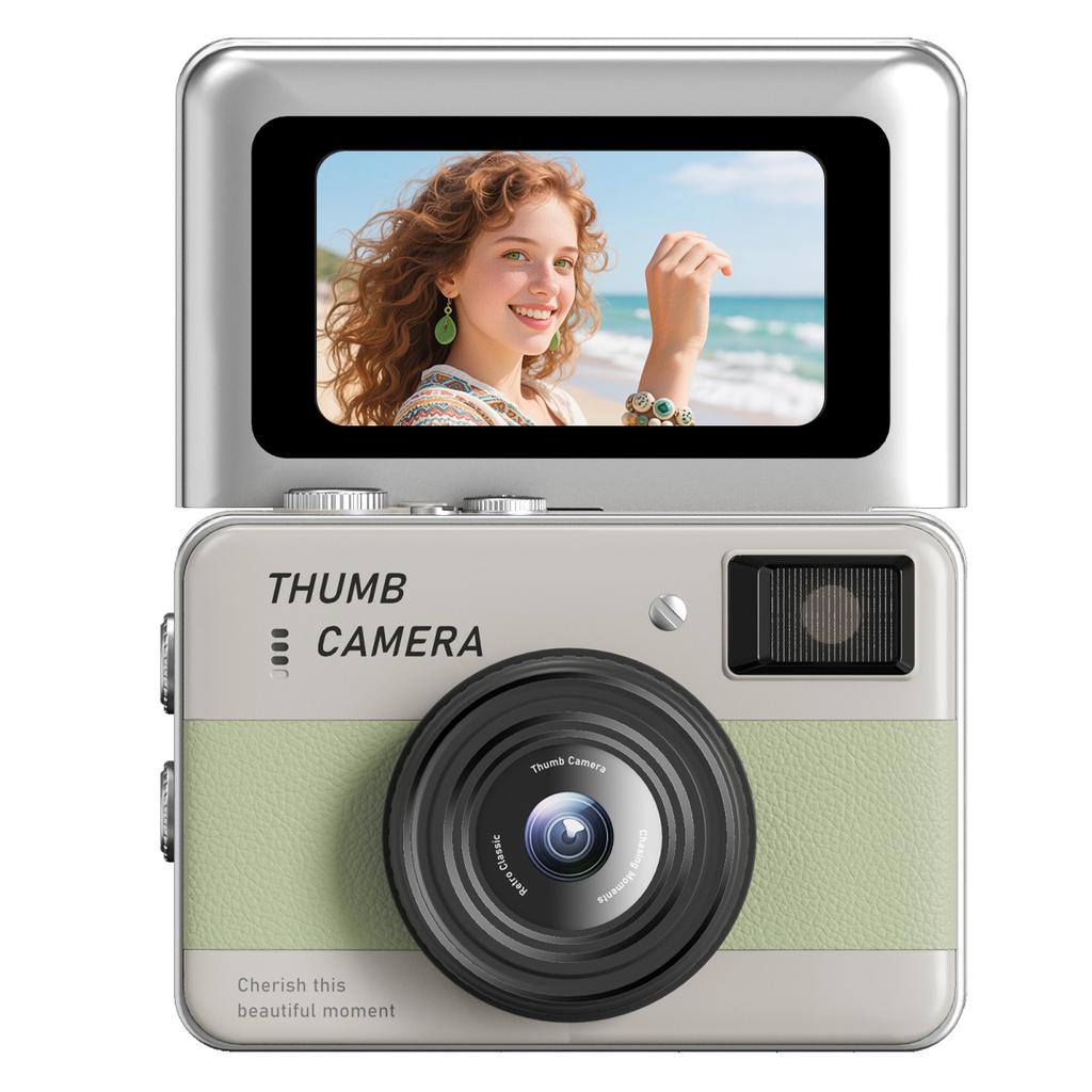 Flip Screen Card Camera, HD Digital Camera for Kids and Students, Supports Photo and Video Recording, Retro CCD Design