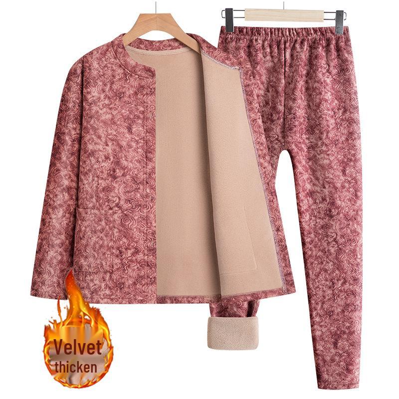 Fleece-Lined Warm Underwear Set for Middle-Aged and Elderly Women - Autumn/Winter Style