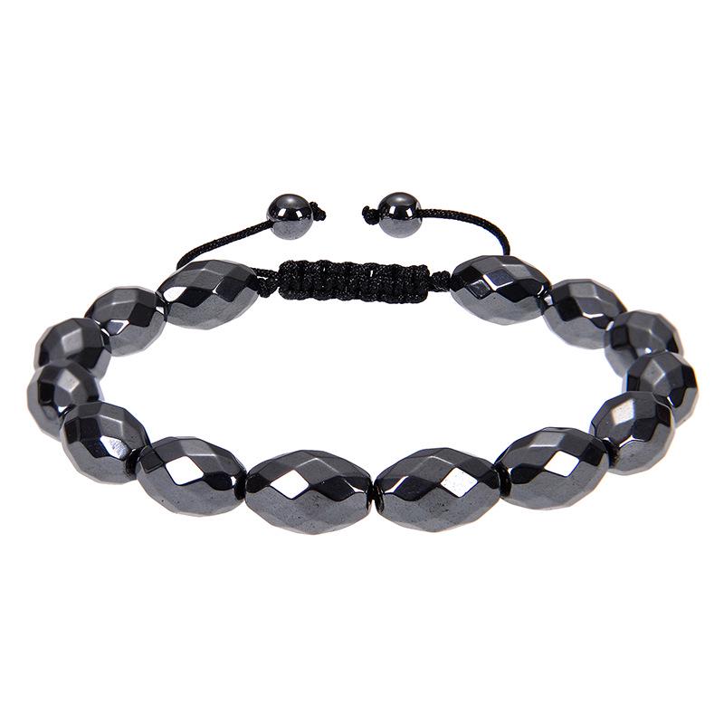 Heart-Shaped Black Magnetic Hematite Bracelet - Adjustable Woven Design