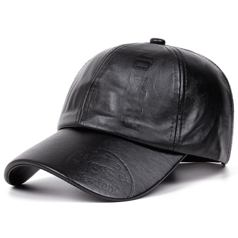 

Pu Leather Baseball Cap With Embossed Design For Autumn Winter Outdoor Men чёрный