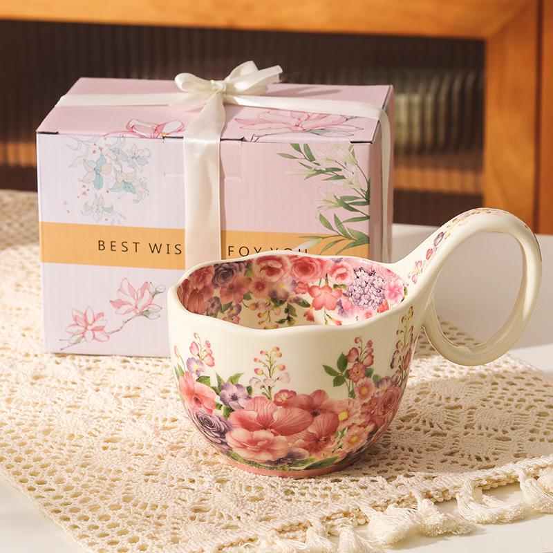 

Birthday gifts for girls, colorful ceramic mugs, large-capacity breakfast, oatmeal cups, girlfriends souvenirs 401-500ml