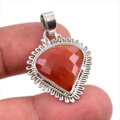 Natural Carnelian Gemstone Handmade 925 Solid Sterling Silver Pendant 1.50" E3y06
