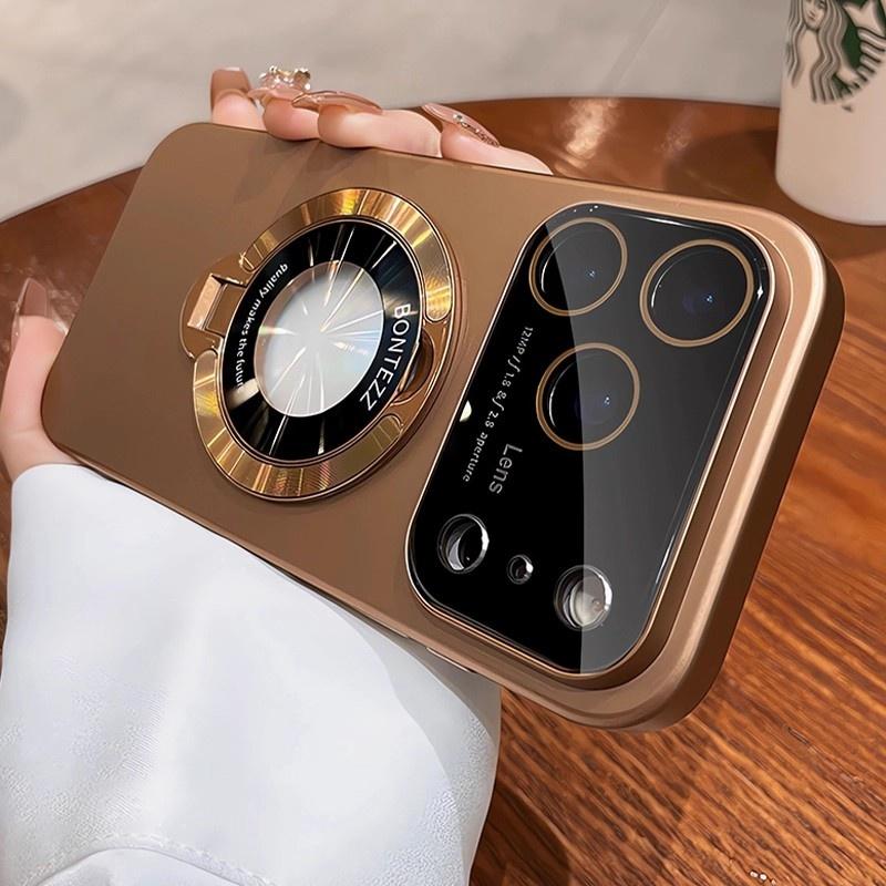Full Glass Camera Protection Magnetic Stand Holder Case for iPhone 17 Air 16 Pro Max 11 12 13 14 15 Plus Matte Bumper PC Cover