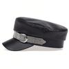 Hot-fix Rhinestone Ribbon PU Leather Navy Cap Fashionable Outdoor Casual Women's Hat Personalized Painter's Hats Classics Caps