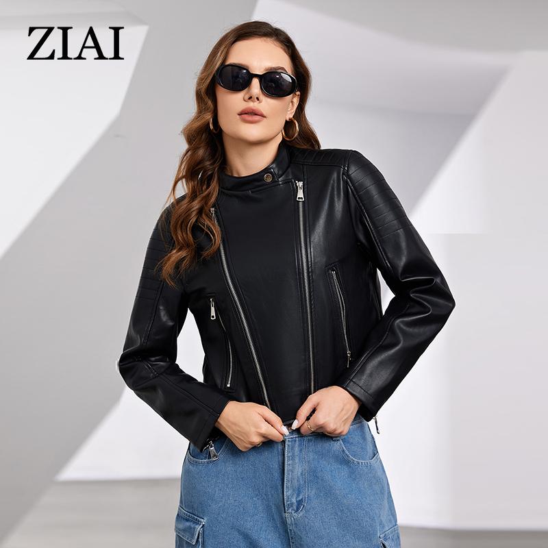 ziai New Spring Autumn Women Short Faux Leather Jacket Casual PU Coat Loose Motorcycle Jackets Fashion Streetwear Oversized Korean Coat ZP-D28