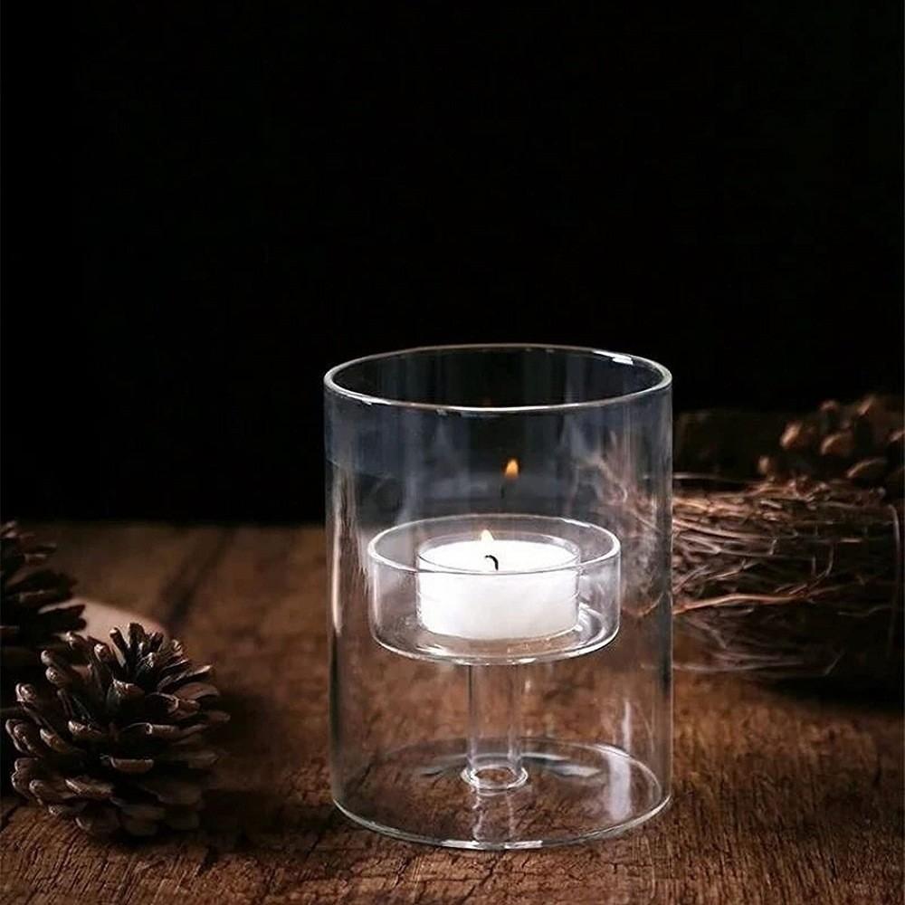 Transparent Tea Light Candle Holders European Style Glass Candlestick Table Centerpieces