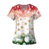 Women's Fashion Printed Short Sleeve V Neck Pattern Tops Pocket Working T-shirts