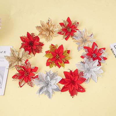 Gold Glitter Christmas Flower Wreath Decoration