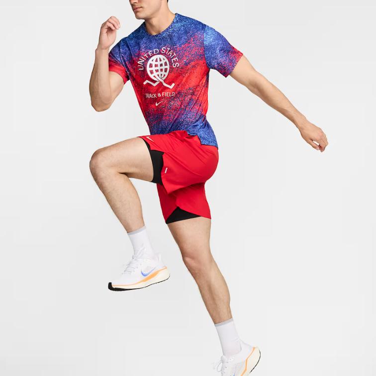 Nike USA Miler Bright Crimson Old Royal White Dri-FIT Men's Short-Sleeve Running Top FJ3411-635