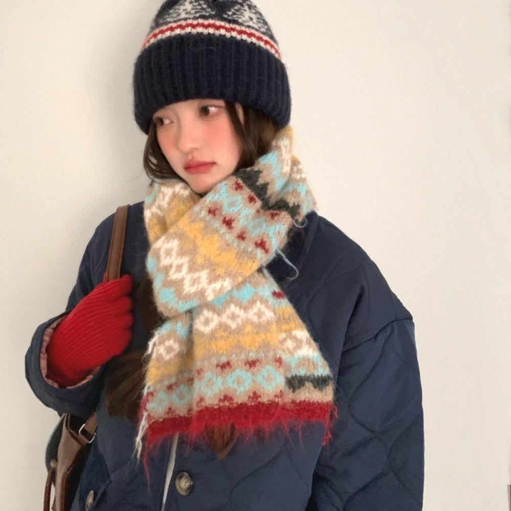Warm Jacquard Knitted Scarf Printed Winter Wool Neckerchief Fashion Fair Isle Style Scarf  Winter