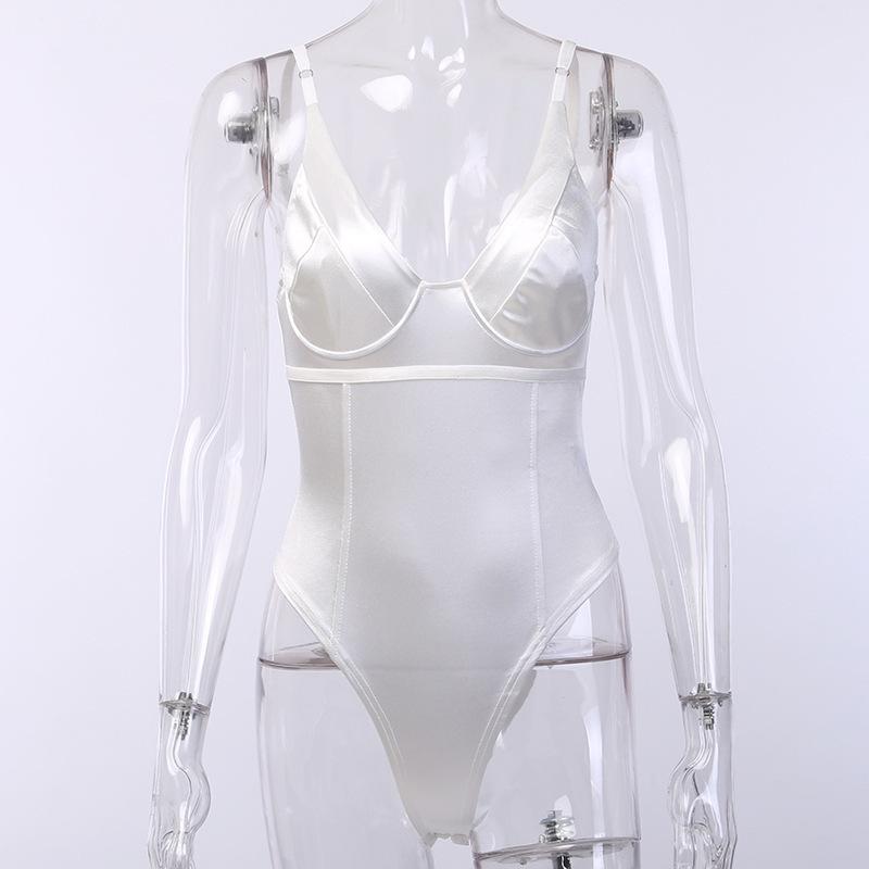 Bodysuit V-neck Stretchy Women Body Spaghetti Strap Playsuits Backless Summer Female Gold Green Pink Jumpsuit