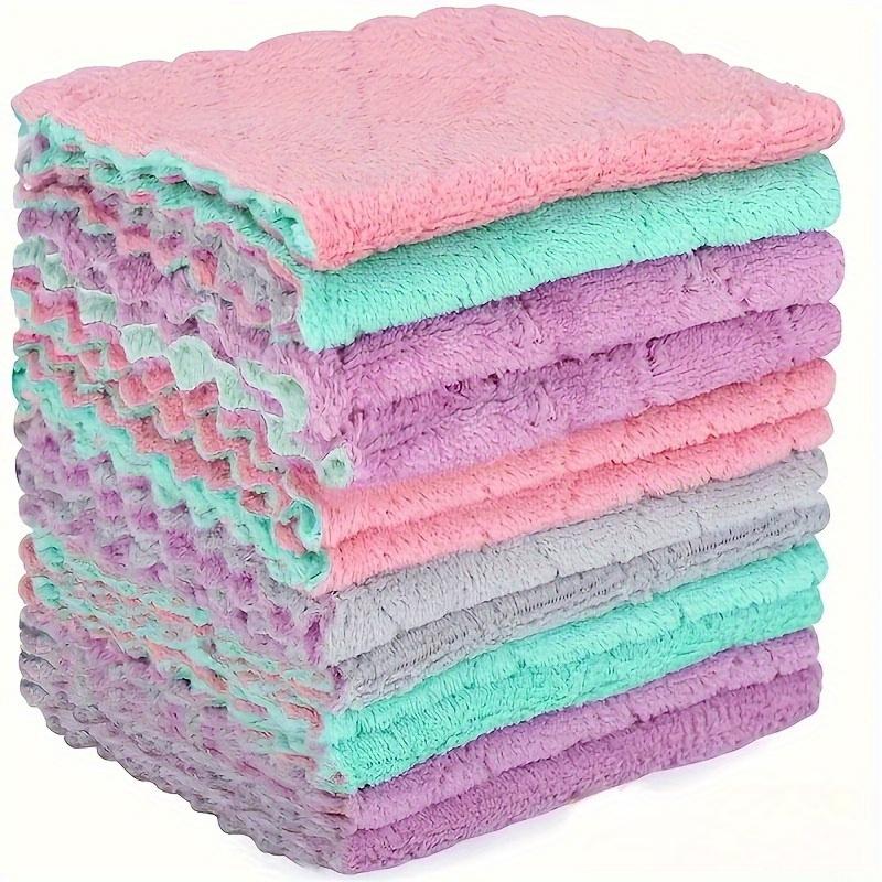 20pcs/10pcs Microfiber Dish Cloths Double Sided Cleaning Towels Dishes Surfaces Essential Clean Kitchen Towels Cleaning Products