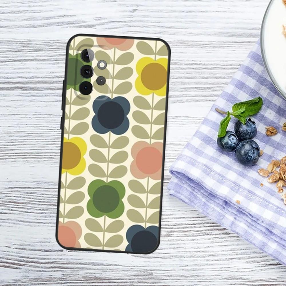 Multi Stem Orla K-Kiely Folio Phone Case For Samsung Galaxy A13,A21s,A22,A31,A32,A52,A53,A71,A80,A91 Soft Black Phone Cover