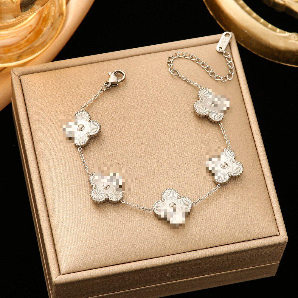 High-End Titanium Steel Four-Leaf Clover Bracelet with Shell Pendant – Durable, Fade-Resistant Design