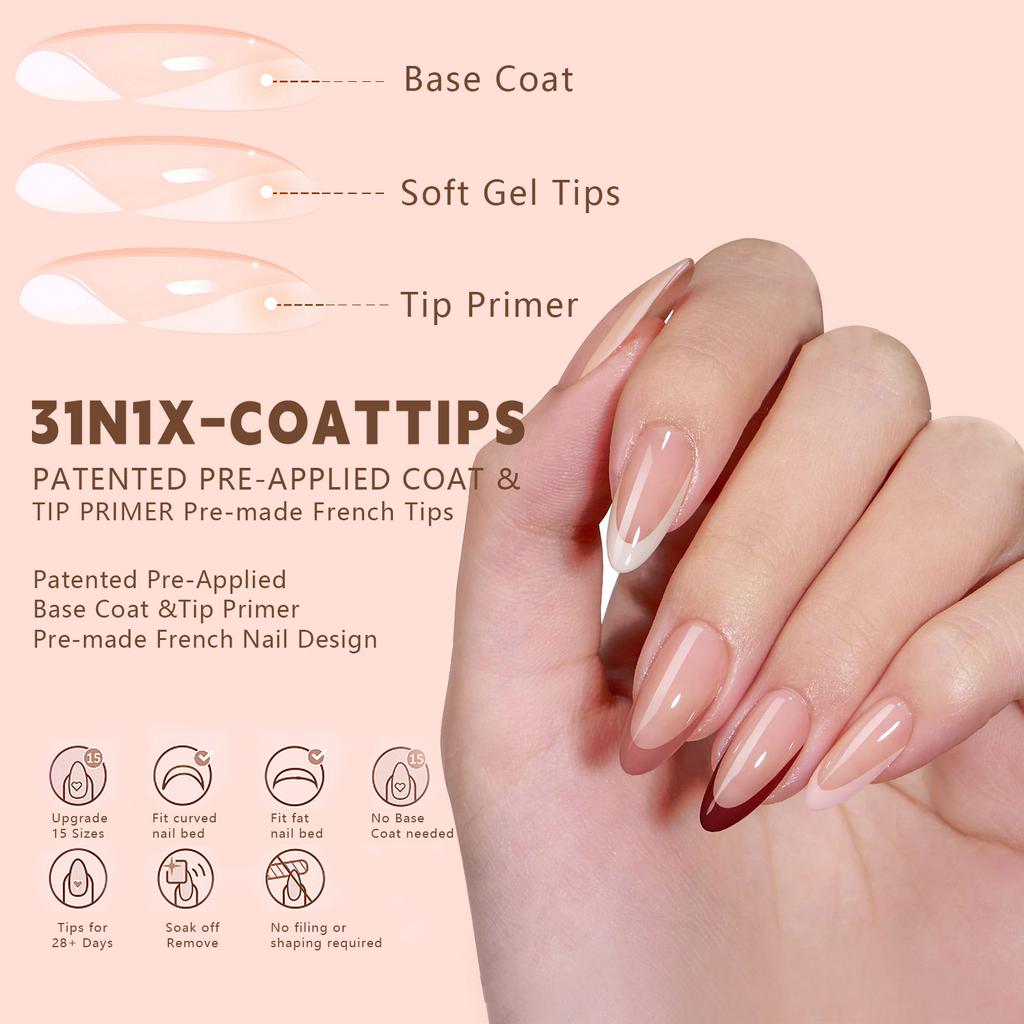 150PCS French Gel Nail Tips 5 Colors French Tips Press on Nails 15 Sizes Fake Nails for Nail Art DIY Pre applied Tip