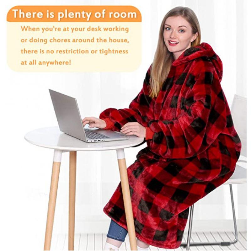 Women's Oversized Flannel Hooded Sweater: Thick, Warm, Long-Sleeve, European/American Autumn-Winter Style
