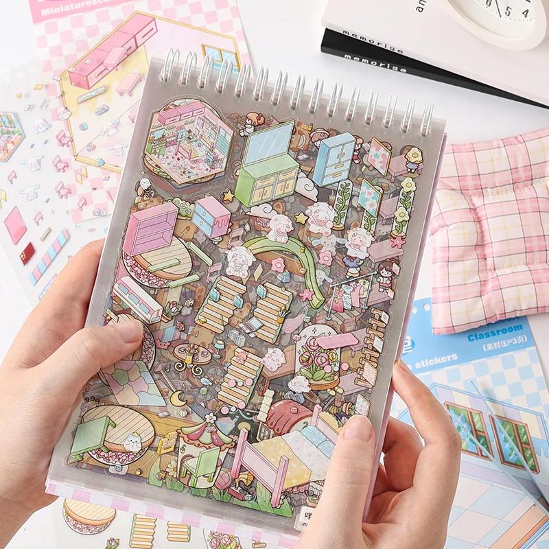 Cartoon Sticker Book DIY Sims Series 3D Stereoscopic Scene Sticker Book Gift For Kids Children Kawaii Stationery Stickers