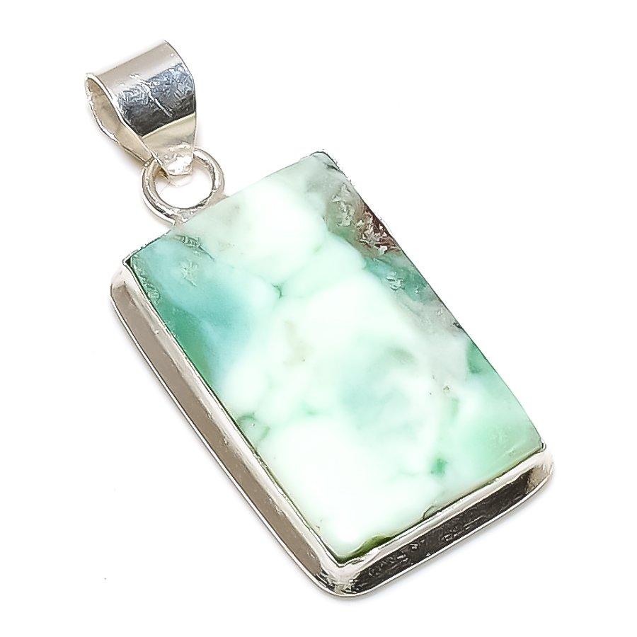 Chrysoprase Gemstone 925 Solid Sterling Silver Jewelry Pendant 1.77" SU-10312